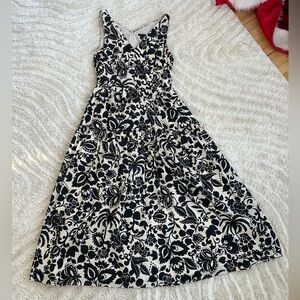 Ann Taylor Black and Cream Floral Midi/Maxi Dress